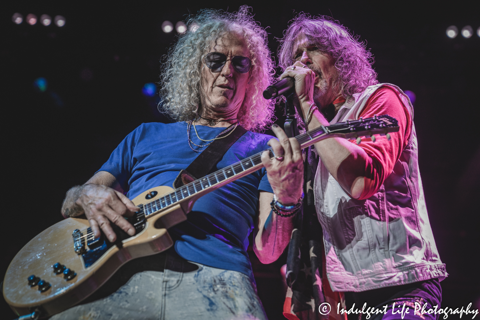 Foreigner lead singer Kelly Hansen and guitarist Bruce Watson performing "Long, Long Way From Home" together at Azura Amphitheater in Bonner Springs, KS on October 5, 2024.