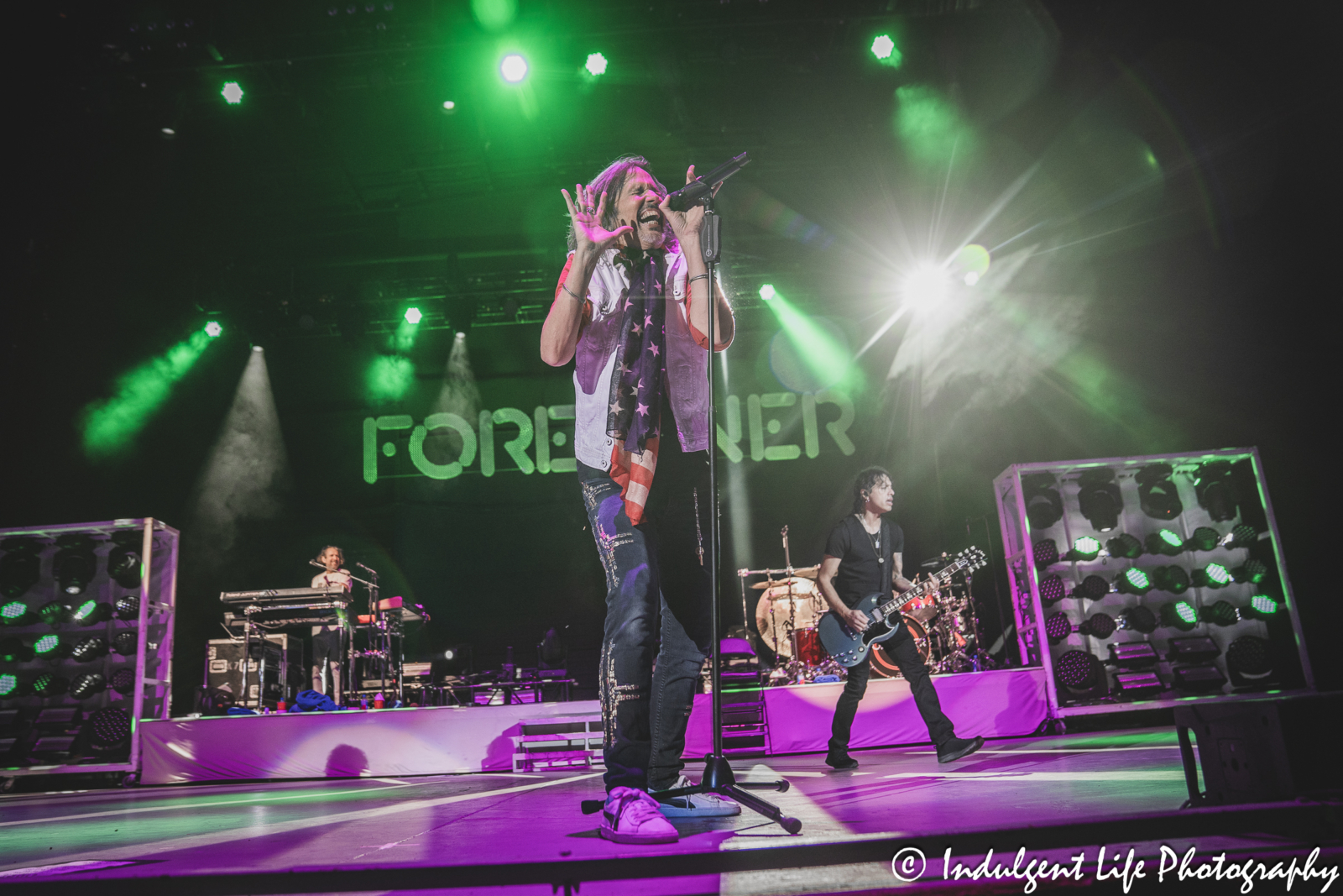 Lead singer Kelly Hansen of Foreigner performing "Long, Long Way From Home" at Azura Amphitheater in Bonner Springs, KS on October 5, 2024.