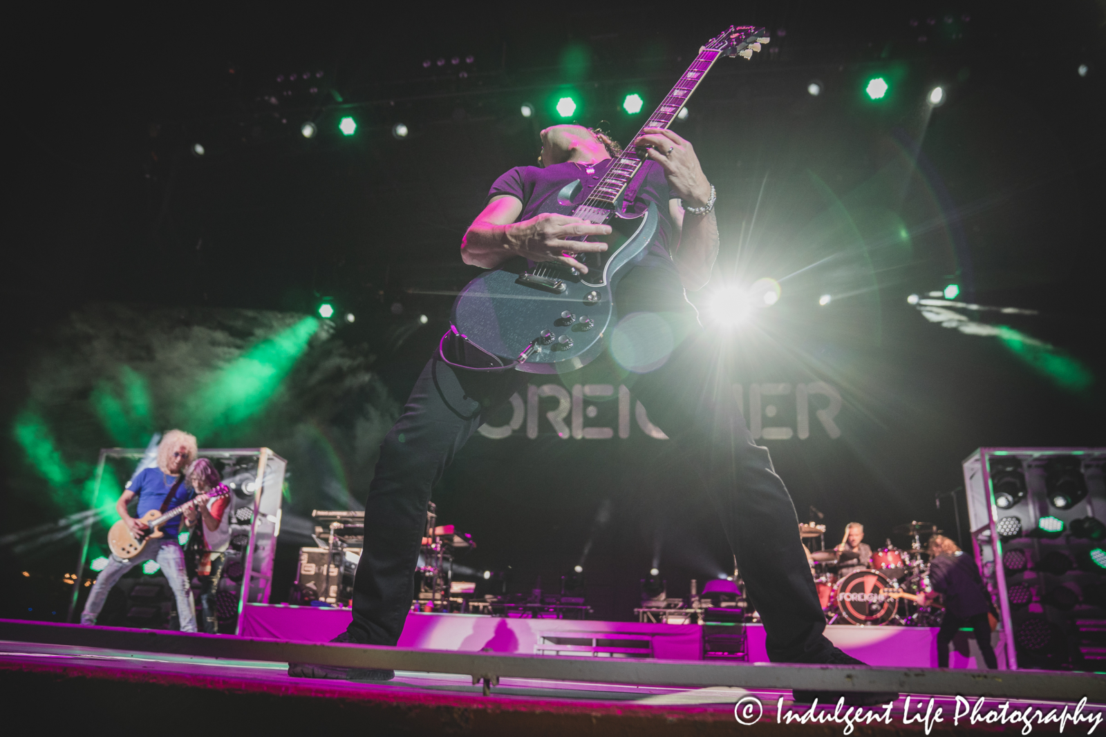 Guitar player Luis Maldonado of Foreigner performing "Long, Long Way From Home" at Azura Amphitheater in Bonner Springs, KS on October 5, 2024.