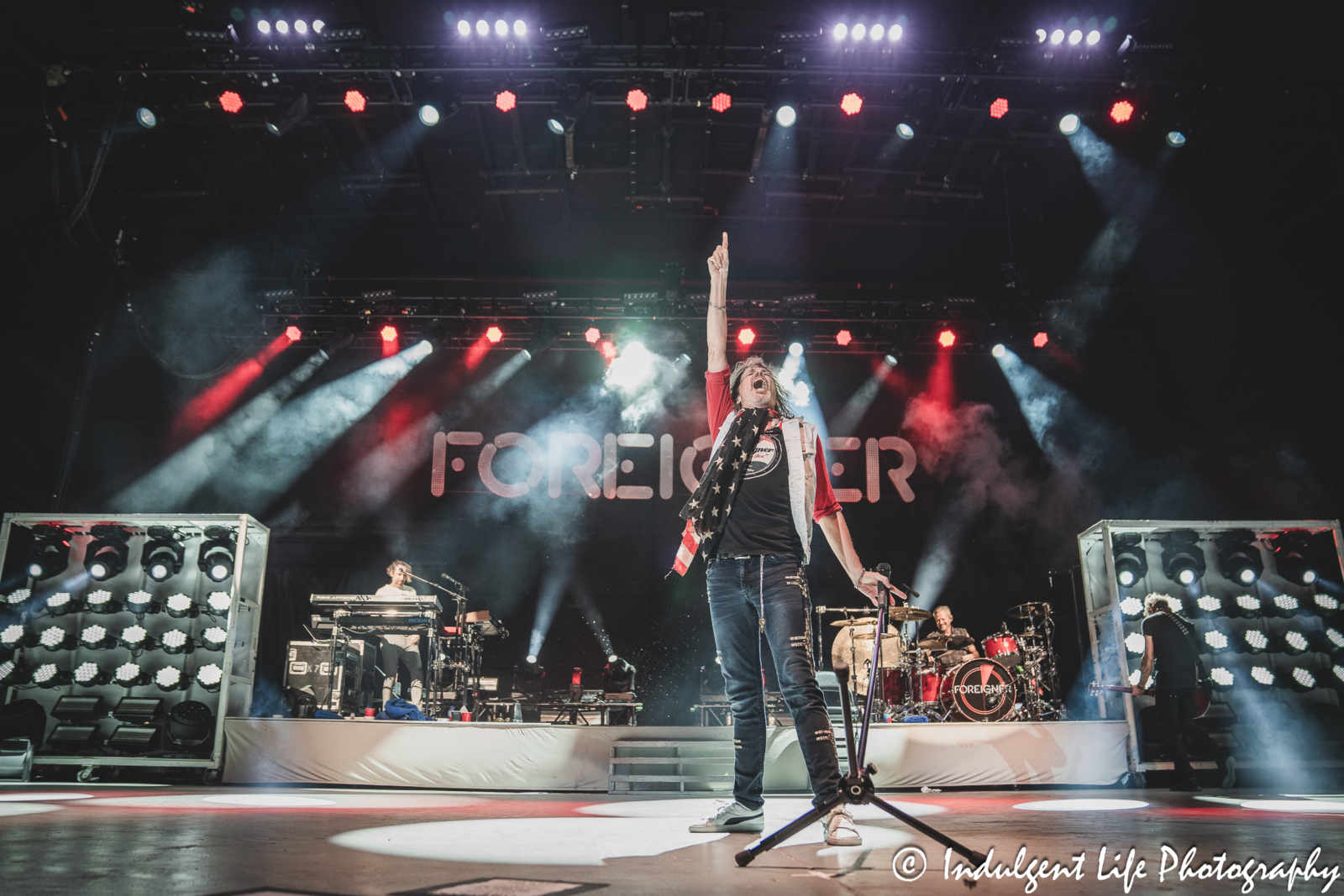 Kelly Hansen laying down the final note on "Hot Blooded" at Azura Amphitheater in Bonner Springs, KS on October 5, 2024.