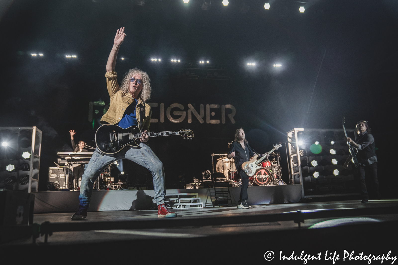 Foreigner performing "Double Vision" live in concert at Azura Amphitheater in Bonner Springs, KS on October 5, 2024.