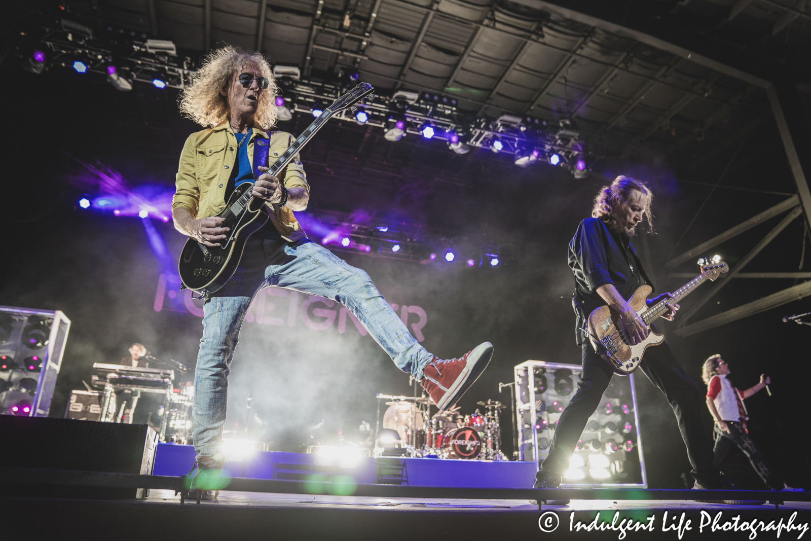 Foreigner bandmates Bruce Watson and Jeff Pilson performing "Double Vision" at Azura Amphitheater in Bonner Springs, KS on October 5, 2024.