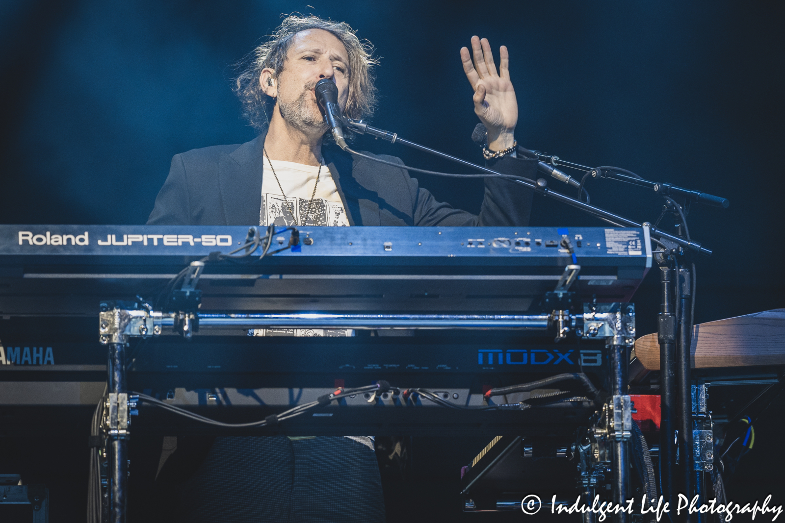 Foreigner keyboard player Michael Bluestein performing live in concert at Azura Amphitheater in Bonner Springs, KS on October 5, 2024.