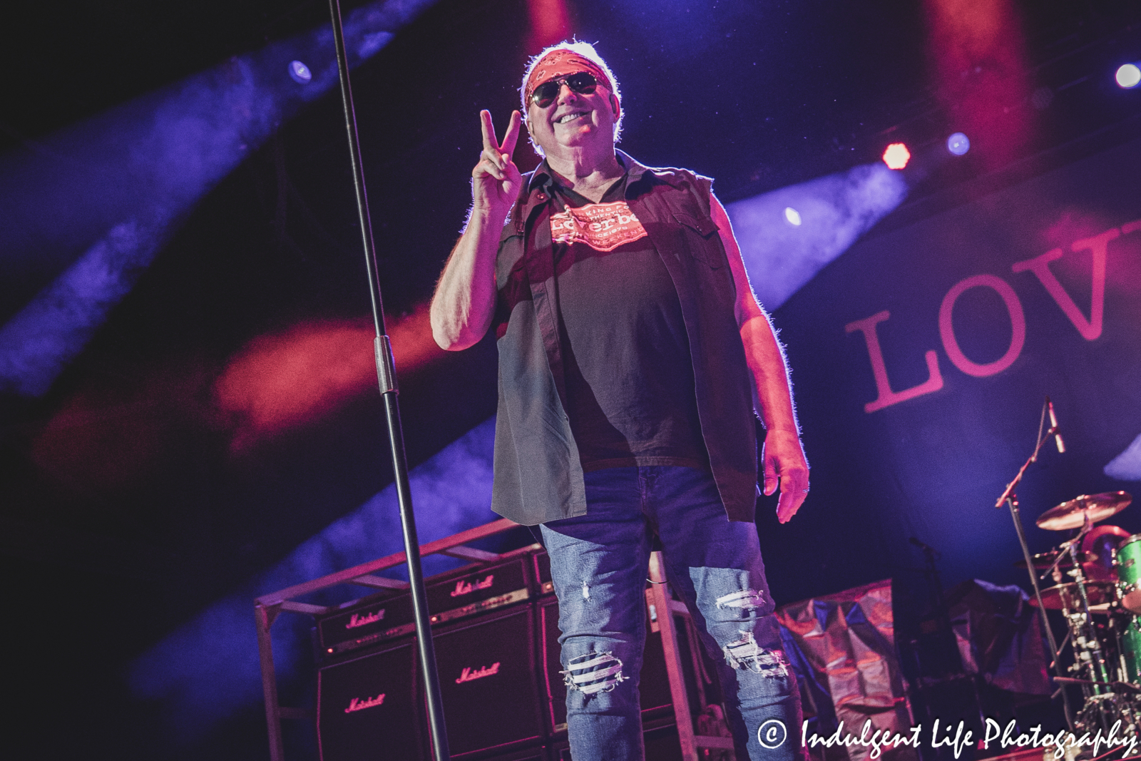 Loverboy lead singer Mike Reno performing live in concert at Azura Amphitheater in Bonner Springs, KS on October 5, 2024.