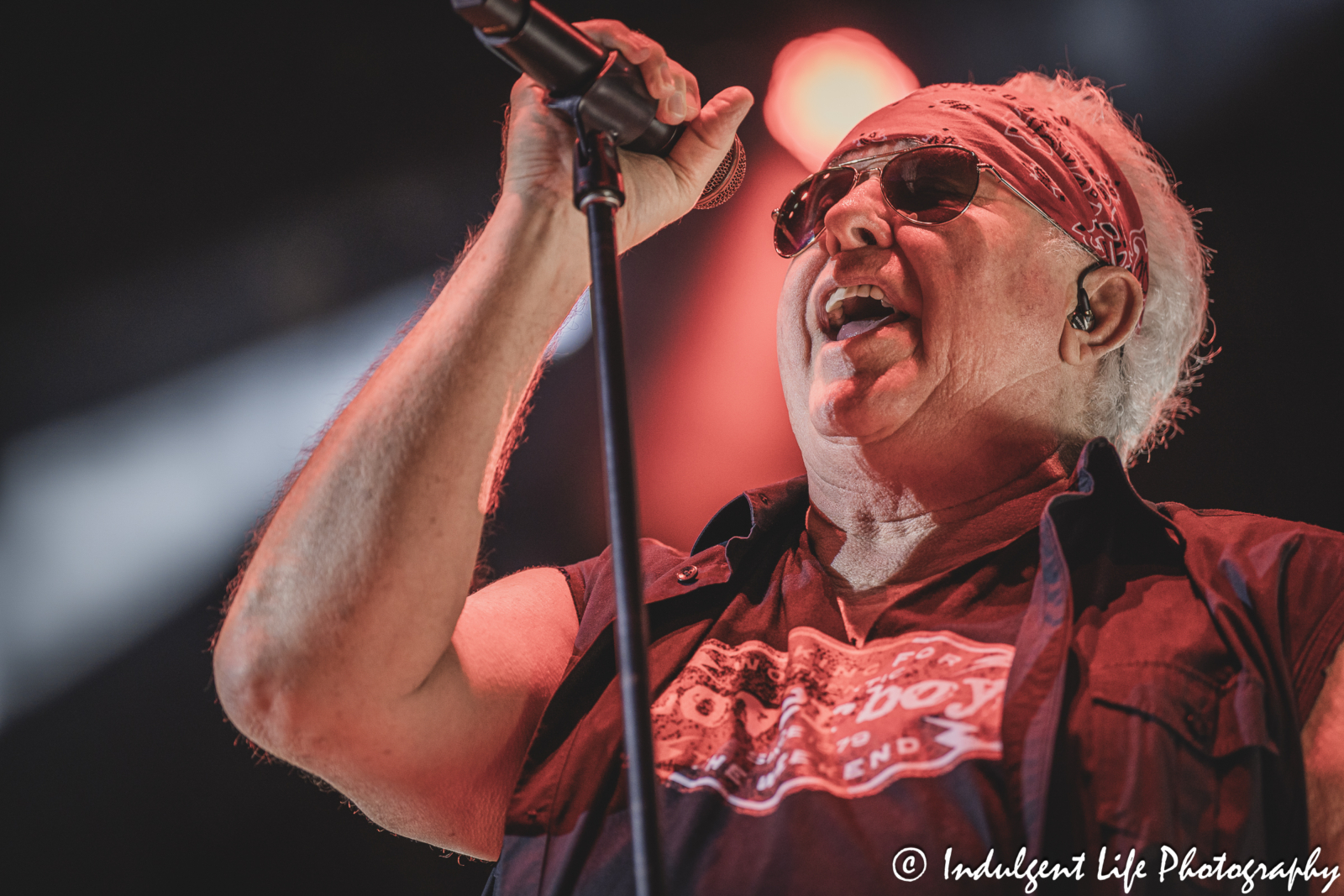 Lead singer Mike Reno of Loverboy performing "Lucky Ones" at Azura Amphitheater in Bonner Springs, KS on October 5, 2024.