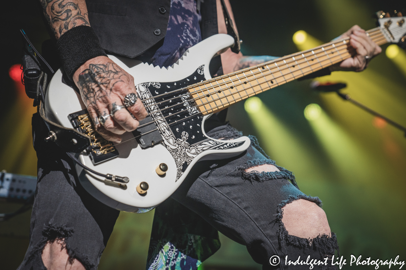 Guitar of Great White bass player Scott Snyder as he performed live at Ameristar Casino's Star Pavilion in Kansas City, MO on October 19, 2024.