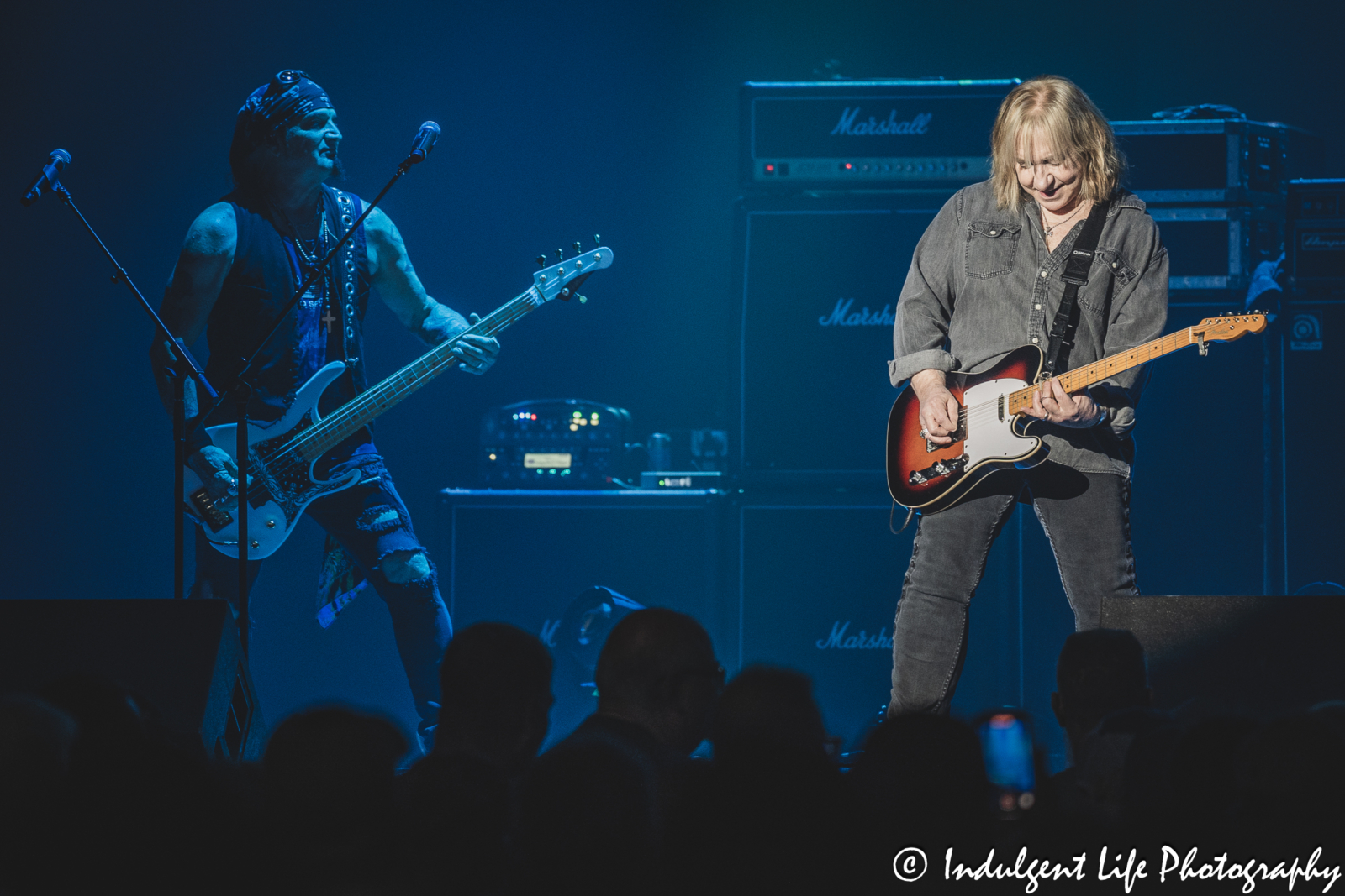 Great White bandmates Scott Snyder and Michael Lardie live in concert together at Star Pavilion inside of Ameristar Casino in Kansas City, MO on October 19, 2024.