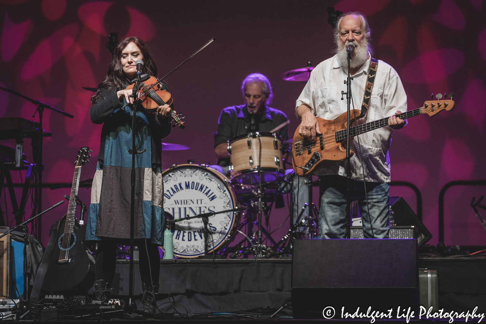 The Ozark Mountain Daredevils violin player Molly Healey and bassist Mike "Supe" Granda performing live at Ameristar Casino in Kansas City, MO on November 8, 2024.