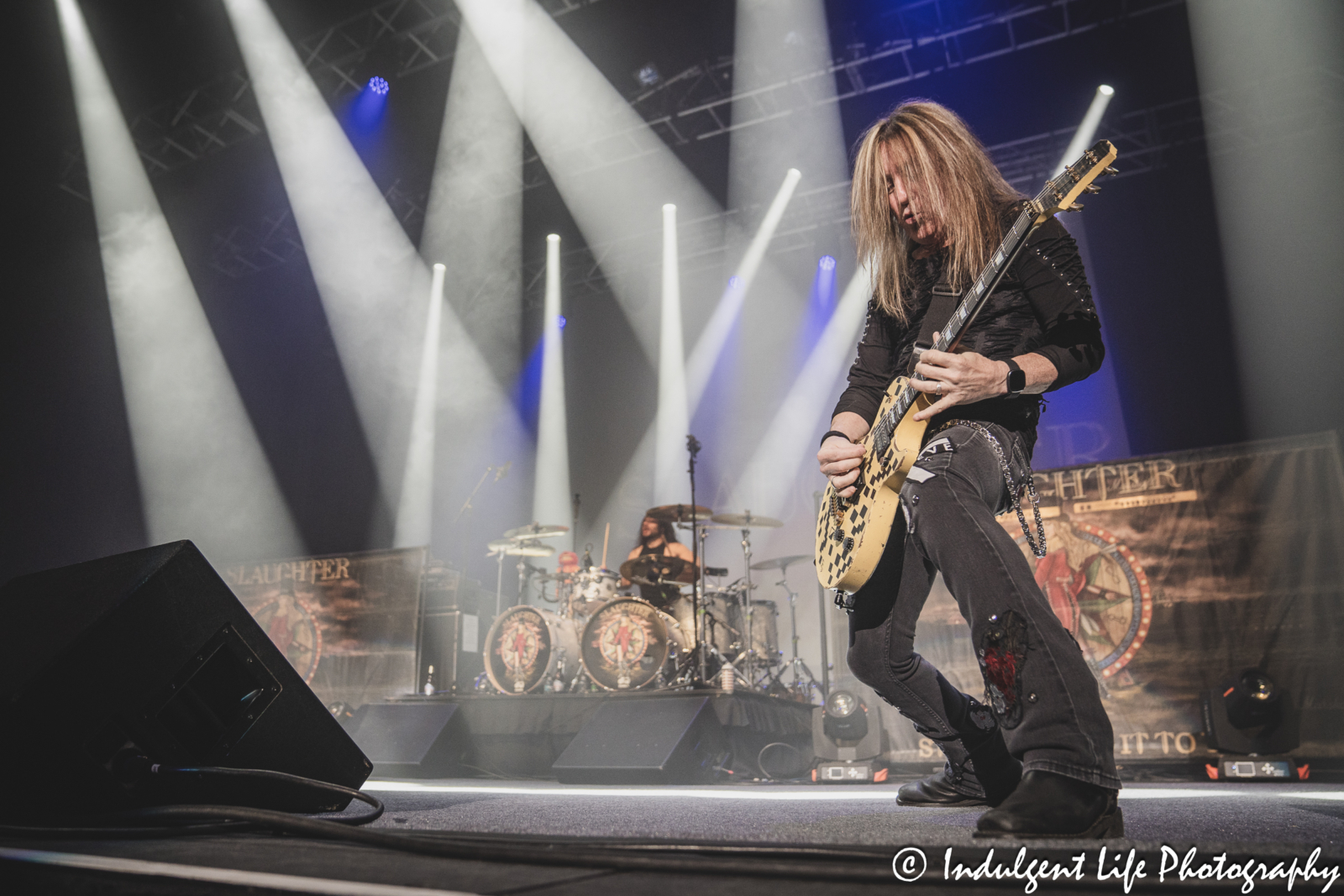 Slaughter guitarist Jeff "Blando" Bland performing live at Ameristar Casino's Star Pavilion in Kansas City, MO on October 19, 2024.