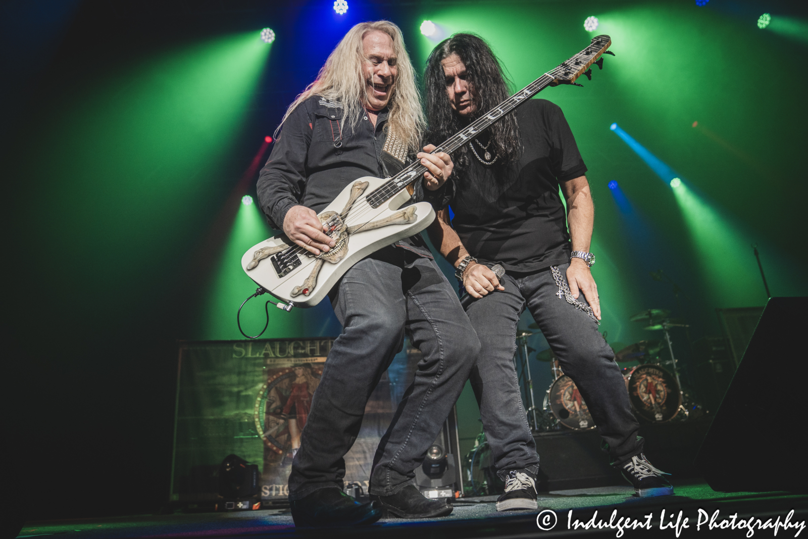 Guitar player Dana Strum frontman Mark Slaughter live in concert together at Ameristar Casino's Star Pavilion in Kansas City, MO on October 19, 2024.