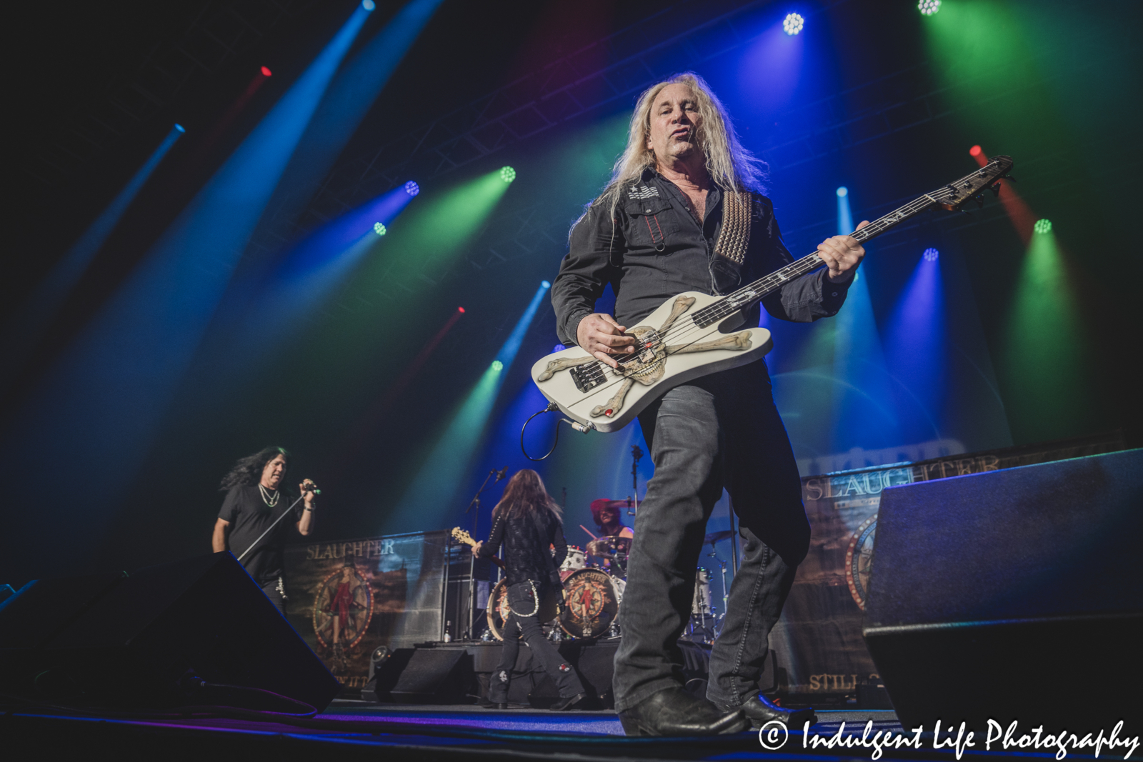 Guitar player Dana Strum of Slaughter live in concert at Star Pavilion inside of Ameristar Casino in Kansas City, MO on October 19, 2024.