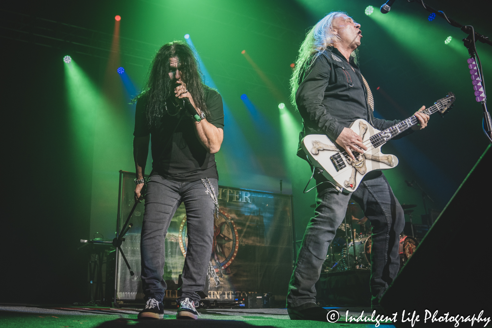 Lead singer Mark Slaughter and guitarist Dana Strum live in concert together at Star Pavilion inside of Ameristar Casino in Kansas City, MO on October 19, 2024.