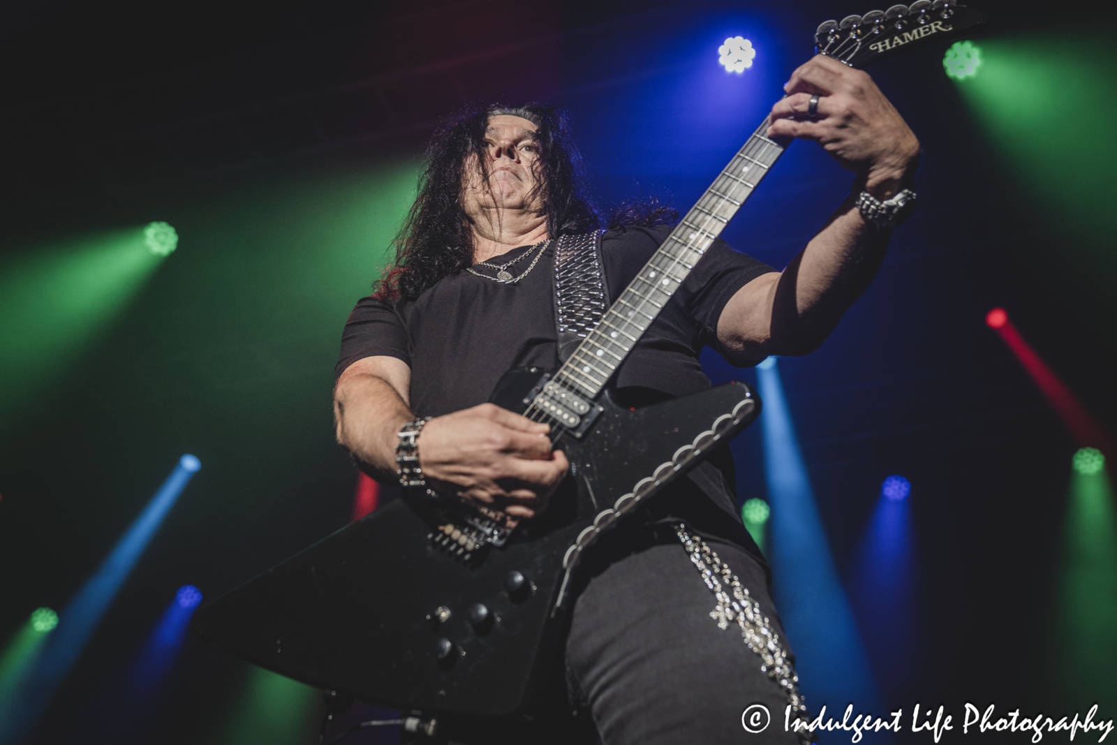 Mark Slaughter playing the guitar live in concert at Star Pavilion inside of Ameristar Casino in Kansas City, MO on October 19, 2024.