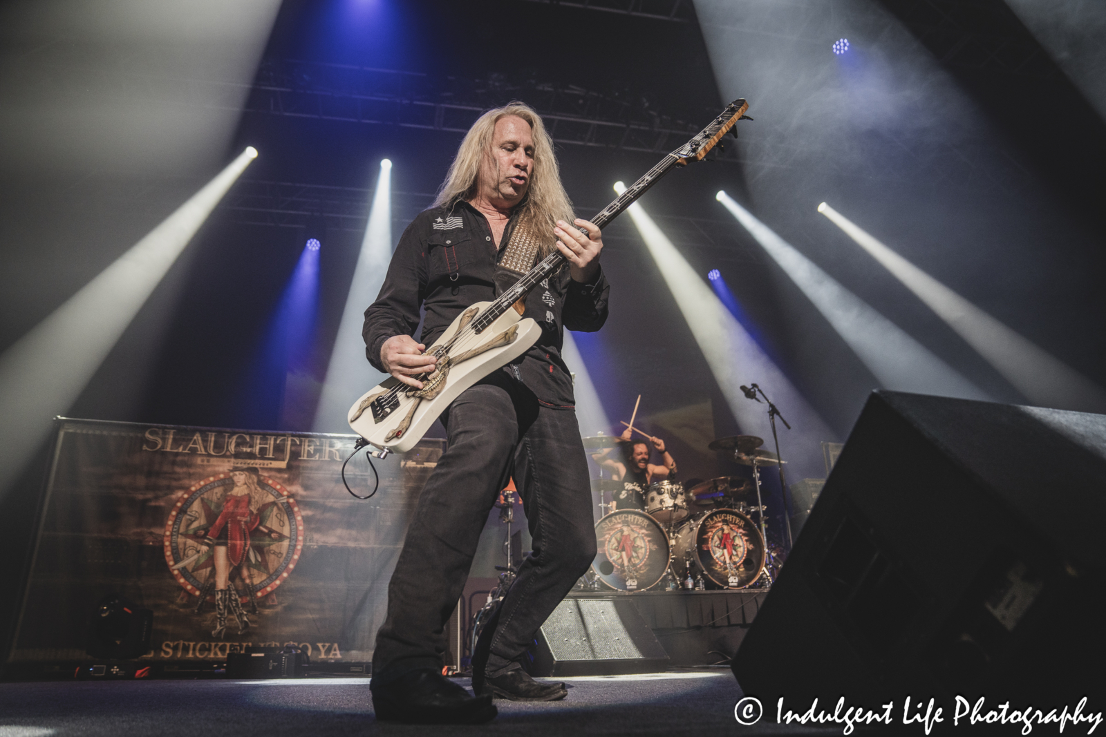 Guitar player Dana Strum of Slaughter live in concert at Ameristar Casino's Star Pavilion in Kansas City, MO on October 19, 2024.